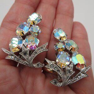 Vintage Aurora Borealis Clip On Earrings